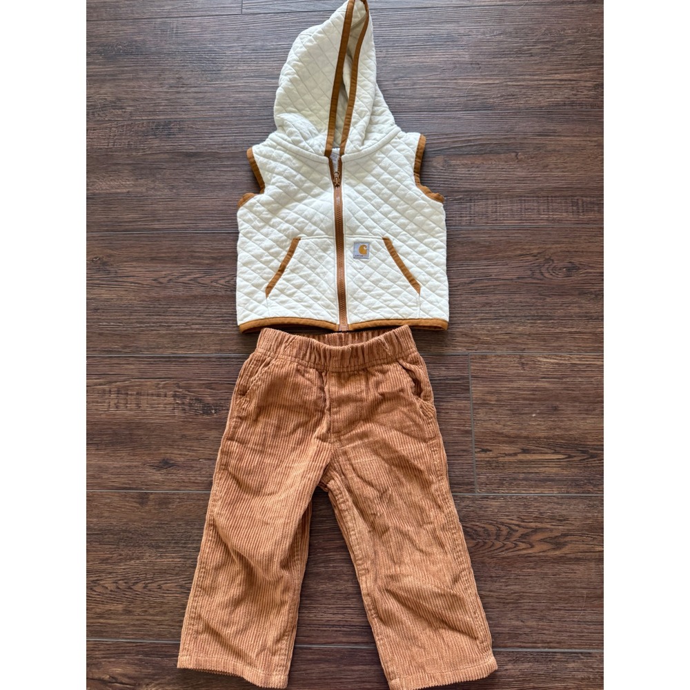 Carhartt Baby Boys 12M Quilted Hooded Vest and Corduroy Pants Set ST8101-B